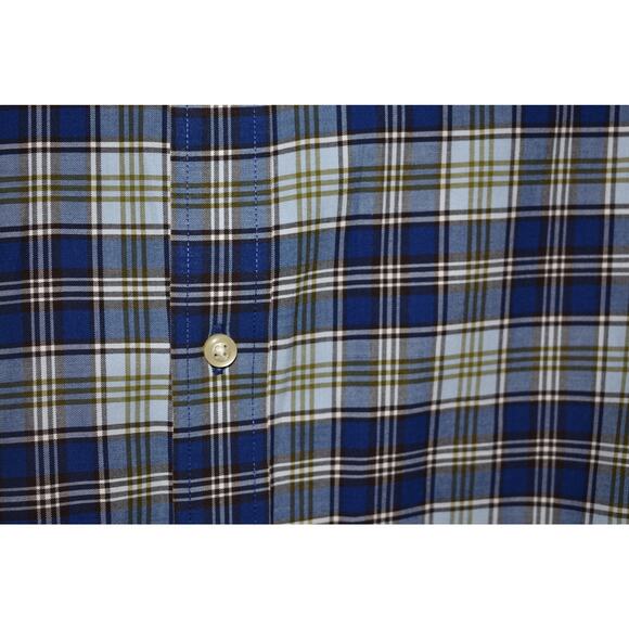 THOMAS DEAN $55 Blue Plaid Long Sleeve Cotton Button Down Shirt Men's Medium - Picture 3 of 4